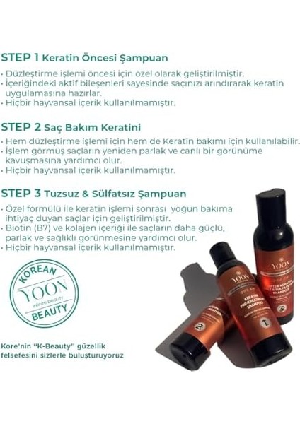 Yoon 3'lü Premium Uzun Süren Saç Düzleştirici & Saç Botoxu Kiti, Sülfatsız Tuzsuz Şampuan 250ML, Elektriklenme Önleyici, Kolay Tarama Saç Spreyi 250ML Saç Bakım Seti fiyatları