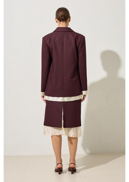 Bordo Cep ve Tek Düğme Detaylı Ceket