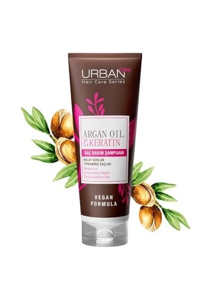 Urban Care Argan Yağı & Keratin Kolay Kırılan Yıpranmış Saçlara Özel Saç Bakım Şampuanı 250 Ml- Vegan