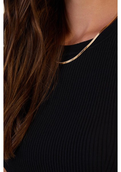 Siyah Bisiklet Yaka Kolsuz Triko