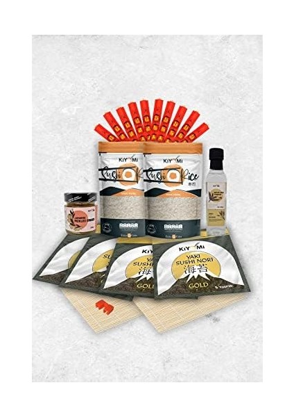 Kiyomi Sushi Aile Seti | 4 Farklı Sushi Gecesi Için Aile Paketi | Sushi Pirinci 1000 Gr, Pirinç Sirkesi 250 Ml, Nori Deniz Yosunu 20 Yaprak, Zencefil Turşusu 250 Gr, 10 Çift Bambu Chopstick modelleri