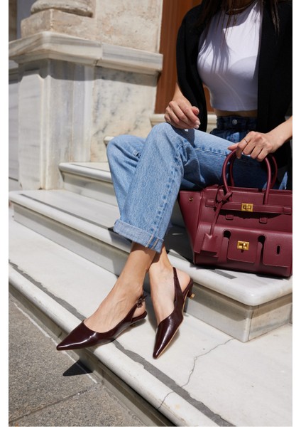 Murcia Kadın Siyah Mini Topuklu Slingback Ayakkabi