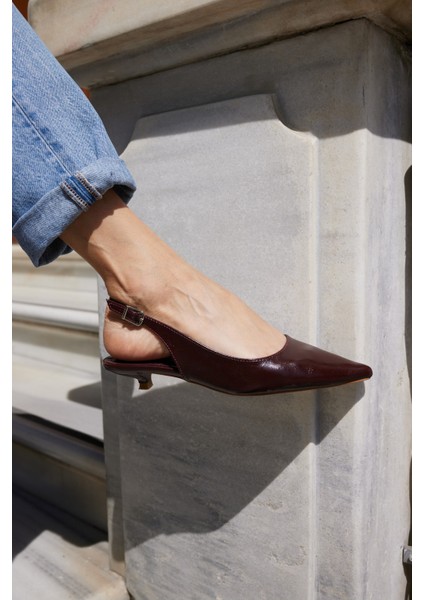 Murcia Kadın Siyah Mini Topuklu Slingback Ayakkabi
