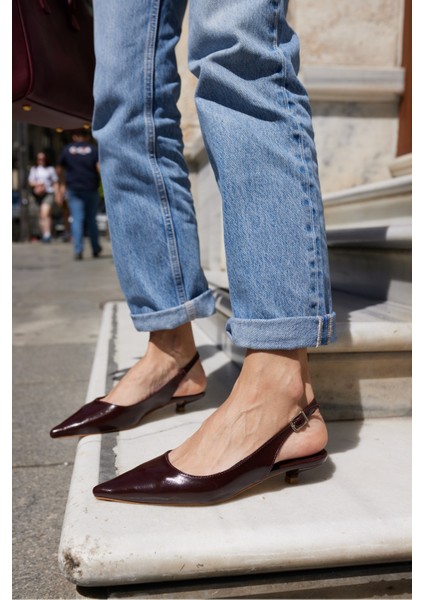 Murcia Kadın Siyah Mini Topuklu Slingback Ayakkabi