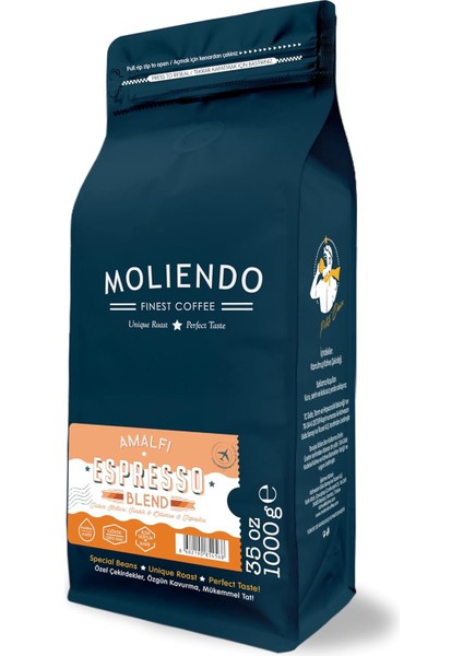 Moliendo Finest Coffee Amalfi Espresso Blend Kahve (Çekirdek) 1000 G