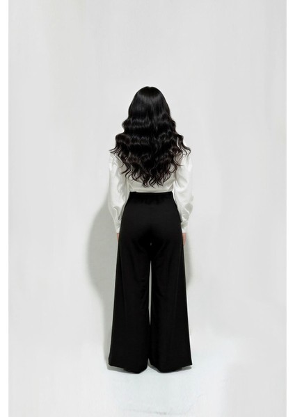 Siyah Pile Detaylı Rahat Kesim Kemerli Pantolon indirimleri