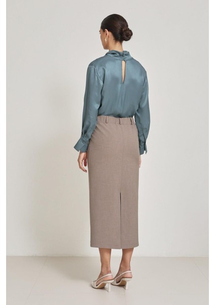 Vizon Tam Kalıp Midi Boy Kalem Etek