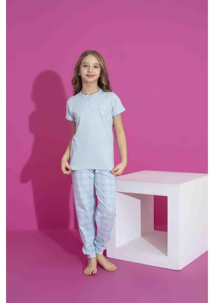 Kız Çocuk Kelebek Desenli Pijama Takımı – Pamuklu Yazlık Model 2969
