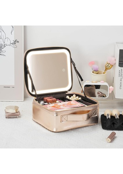 LED Işıklı Aynalı Makyaj Çantası Seyahat Makyaj Çantası