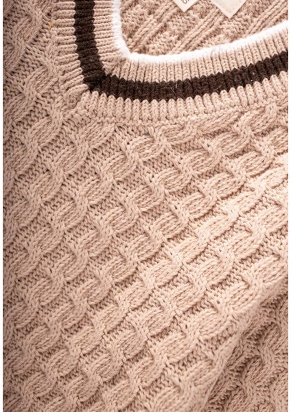 Saç Örgü V Yaka Kazak 2-9 Yaş Bej modelleri