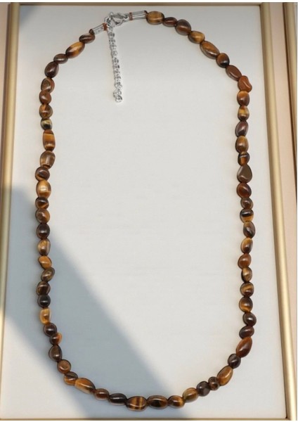 Kaplan Gözü Doğal Taş Kolye Mercimek Kesim ( Çelik Klipsli )