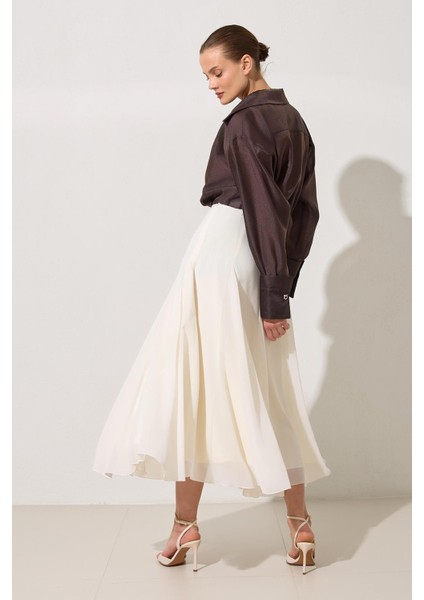 Ekru Tam Kalıp Rahat Kesim Midi Boy Etek