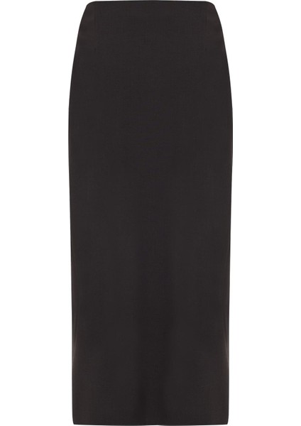 Acı-Kahve Düğme Detaylı Asimetrik Midi Boy Etek