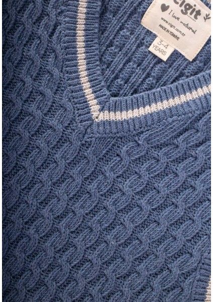 Saş Örgü Triko Süeter 3-9 Yaş İndigo Mavi