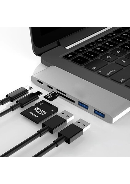 Ally 6 In1 Usb-C Hub Daul USB 3.0 Type-C Şarj Kart Reader Çoğaltıcı HUB-(5775 - M456R176-K86