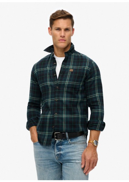 Normal Siyah - Mavi Erkek Gömlek M4010727AB8K_L/S Cotton Lumberjack