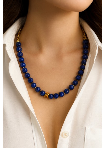 Altın Kaplama Ara Detaylı Doğal Yeşim Taşı Kolye