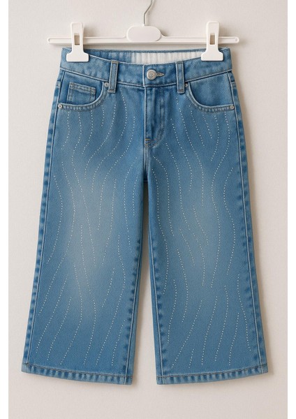 Kız Çocuk Açık Mavi Taşlı Kot Şort – Parlak Detaylı Yazlık DENIM-7888-M fiyatları