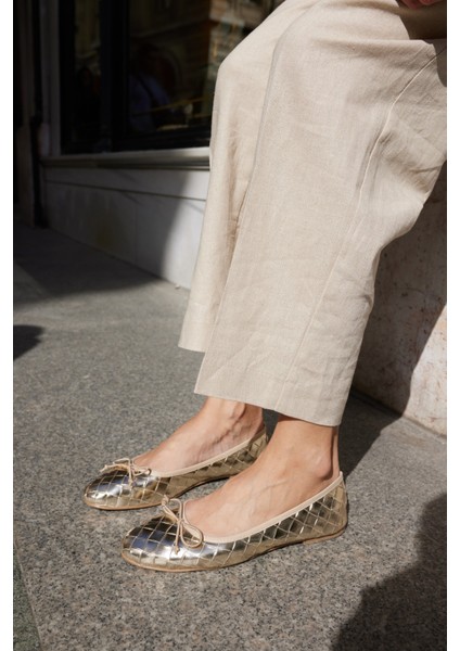 Fruta Kadın Kahverengi Örme Desen Gercek Deri Babet