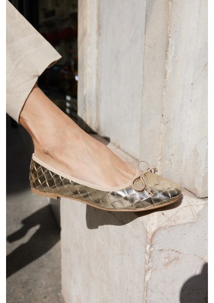 Fruta Kadın Kahverengi Örme Desen Gercek Deri Babet