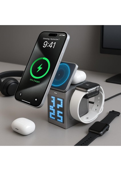 Mio Cube 5 Saatli ve Bt Hoparlörlü 5in1 Telefon Tutucu - Gri