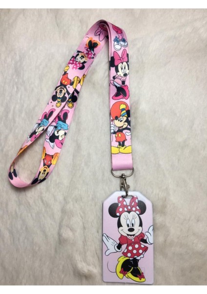 Pembe Minnie Mause Boyun Askısı ve Dik Kartlık