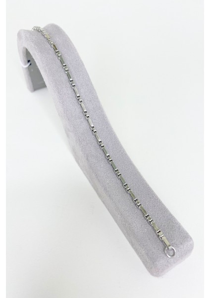 Gümüş Renkli Dikdörtgen Kare Çelik Zincir Bileklik