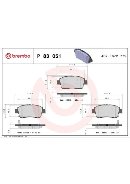 P83051 On Fren Balatasi 044650D020 044650D030 044650W050