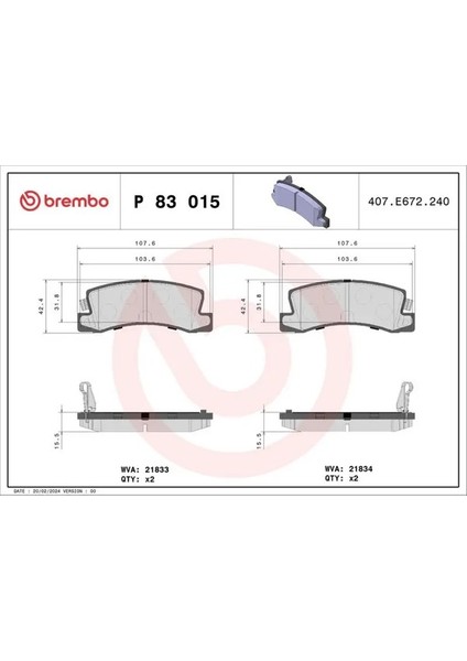P83015 Arka Fren Balatasi 0446612110 0446620010 0446620020