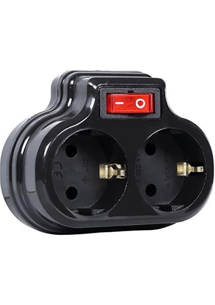 2'li Anahtarlı, Ikili Topraklı Priz Çoklayıcı Fiş, Siyah Renk, 16A 250 Volt, Max 3600 Watt (Siyah) fiyatları