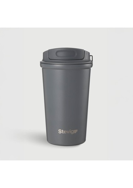 4 Work Flip Open Coffee Mug Çelik Termos 400 ml Grey ST-251