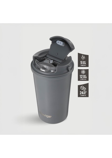 4 Work Flip Open Coffee Mug Çelik Termos 400 ml Grey ST-251 fiyatları