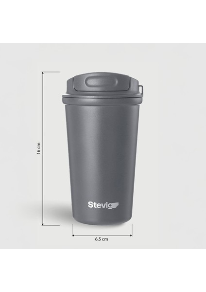 4 Work Flip Open Coffee Mug Çelik Termos 400 ml Grey ST-251