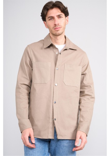 2276 Erkek Uzun Kol Cepli Regular Overshirt Gömlek Vizon fiyatları