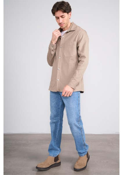 2276 Erkek Uzun Kol Cepli Regular Overshirt Gömlek Vizon modelleri