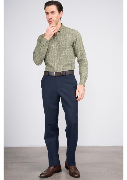 205 Erkek Uzun Kol Desenli Slimfit Cepsiz Gömlek Haki 1-3 fiyatları