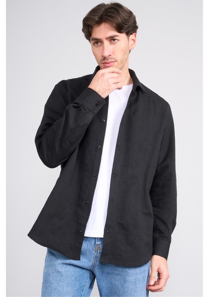 2439 Erkek Uzun Kol Regular Gömlek Siyah