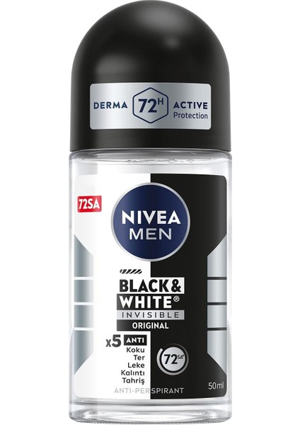 nıvea men erkek roll on deodorant black&white ınvisible original 50 ml,72 saat anti-perspirant terleme ve ter kokusuna karşı koruma,giysilerde leke karşıtı,erkeksi koku, ıçermez fiyatları