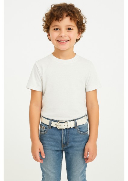 Çocuk Beyaz Kot ve Kumaş Pantolon Kemeri