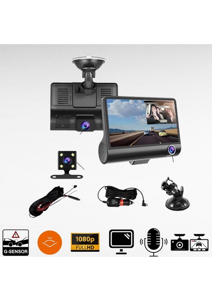 Apprise 3 Kameralı Araç Kamera Sistemi 1080P/60hz,4inch LCD Ekran,Geniş Açılı 170 Derece