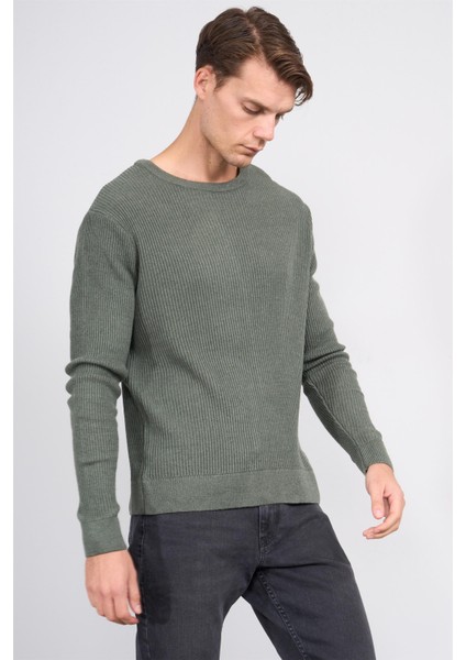 Çetinkaya Mentality 5295 Bisiklet Yaka 1/18 Akrilik Regular Triko Açık Haki