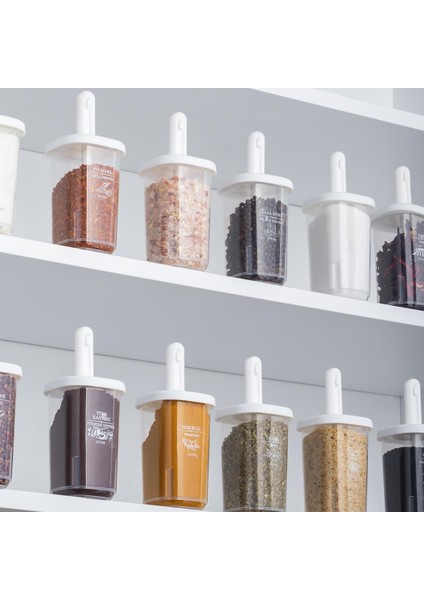 1103 14LÜ Kaydırmalı Kaşıklı Sızdırmaz Kapaklı Etiketli Yağdanlıklı Seti-Saklama Kabı Beyaz