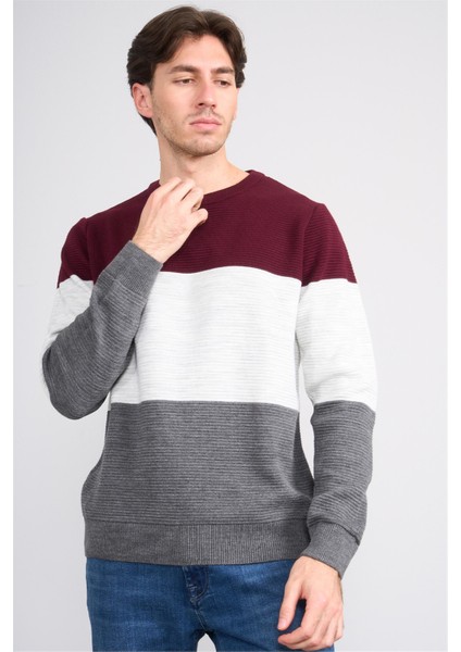 Çetinkaya Mentality 5258 Erkek Bisiklet Yaka Bloklu 1/18 Akrilik Triko Bordo