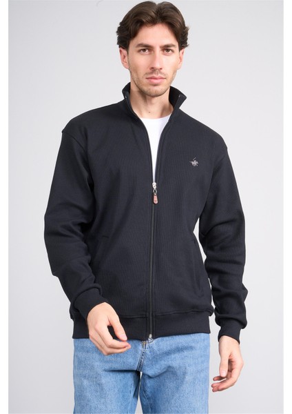 Çetinkaya Chester Polo 5282 Dik Yaka Fermuarlı Selanik Sweatshirt Siyah