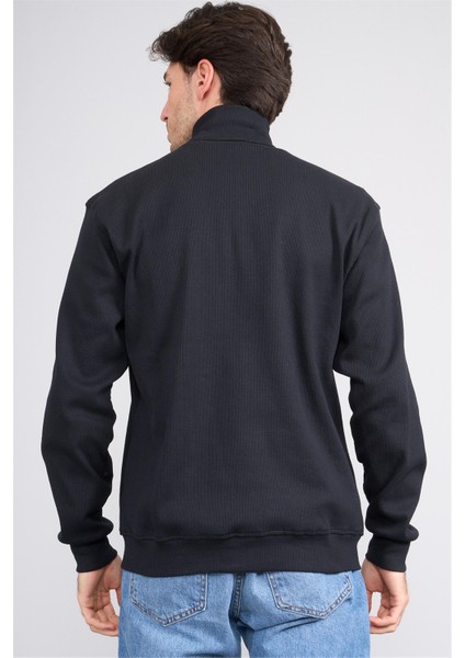 Çetinkaya Chester Polo 5282 Dik Yaka Fermuarlı Selanik Sweatshirt Siyah