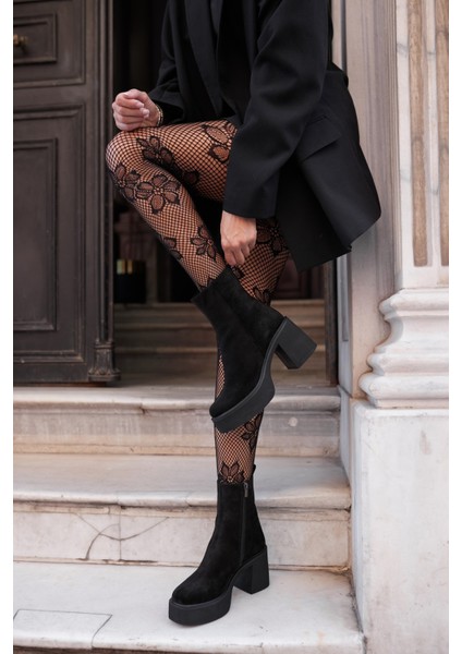 Bacio Kadın Siyah Gercek Deri Platform Topuklu Bot