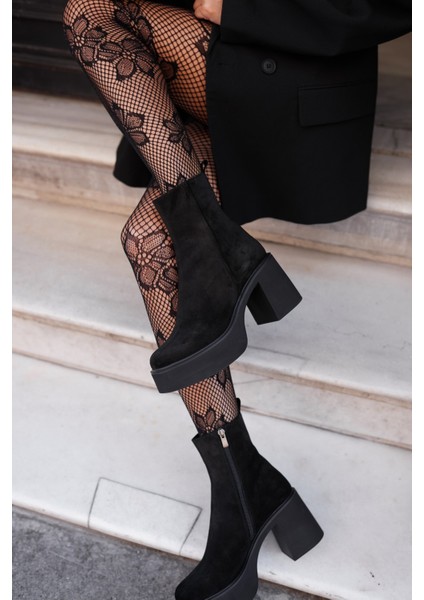 Bacio Kadın Siyah Gercek Deri Platform Topuklu Bot modelleri