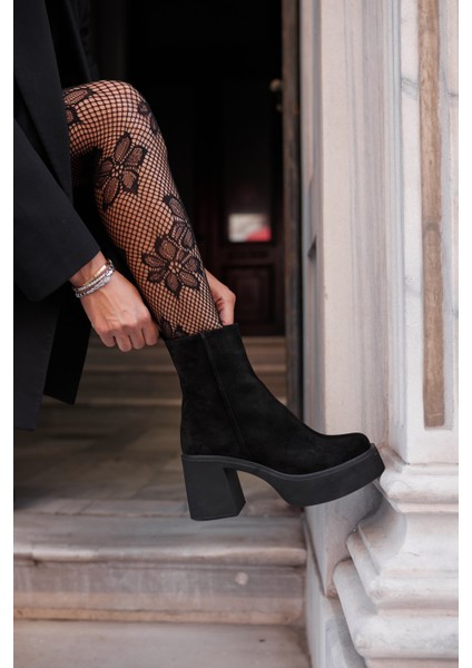 Bacio Kadın Siyah Gercek Deri Platform Topuklu Bot indirimleri