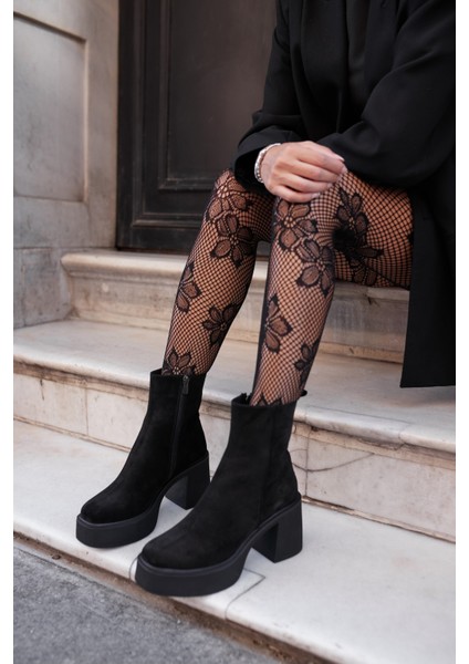 Bacio Kadın Siyah Gercek Deri Platform Topuklu Bot