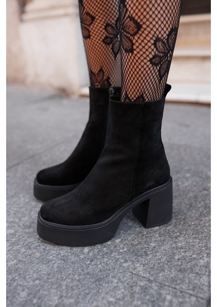 Bacio Kadın Siyah Gercek Deri Platform Topuklu Bot